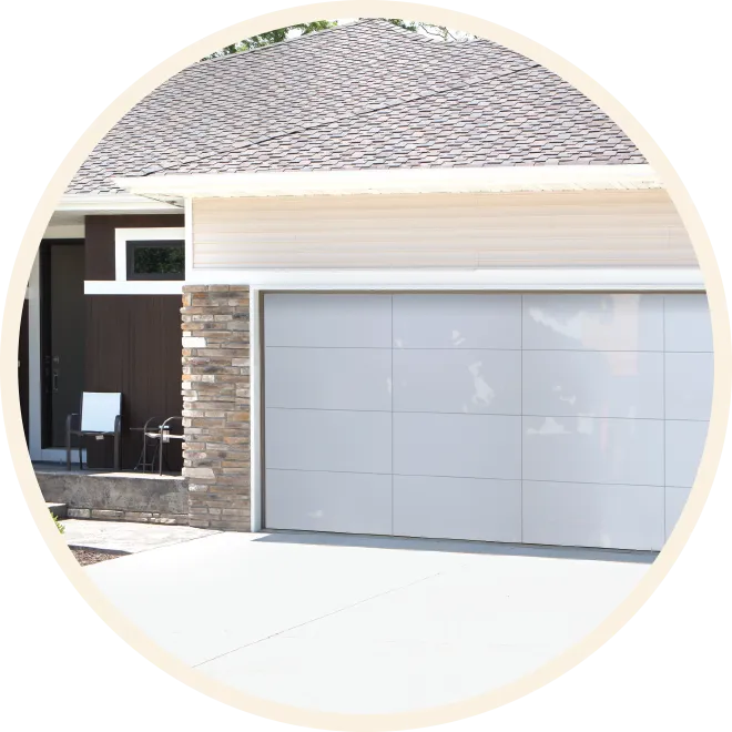White classic steel garage door with clean insulated panels